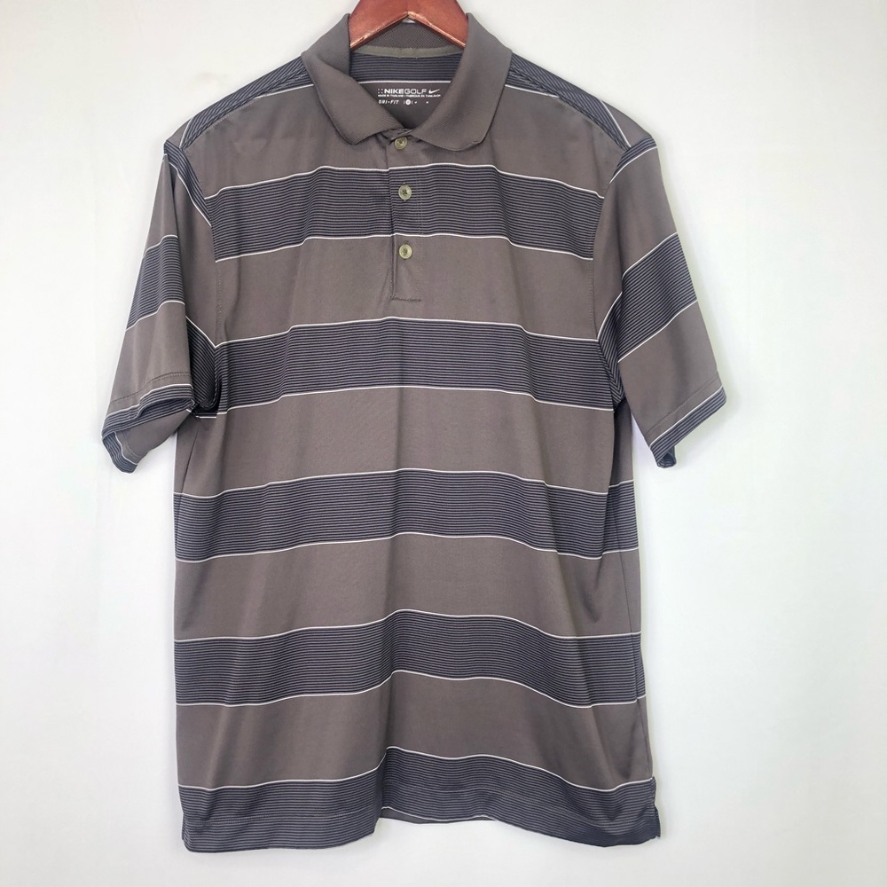 Nike Golf Dri-Fit Polo Striped Short Sleeve Men’s Brown Medium Athletic Golf Top